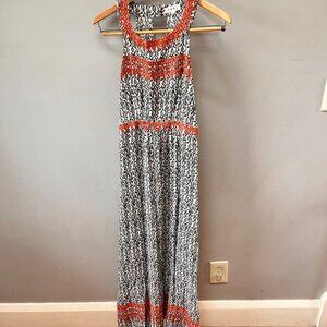 Black & White Sleeveless Maxi Dress With Red Crochet‎ Detail By THML